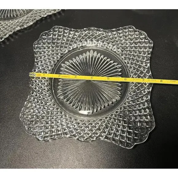 Westmoreland 1940s Pressed Clear Glass Snack Set Diamond & Fan, 2 Plates 3 Bowls - Picture 5 of 16